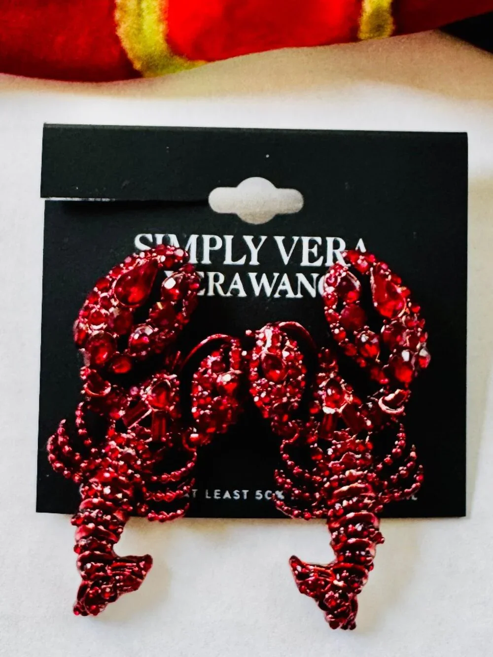 Simply Vera Vera Wang Lobster Earrings - Red Rhinestones - Fun and Sparkly! NEW